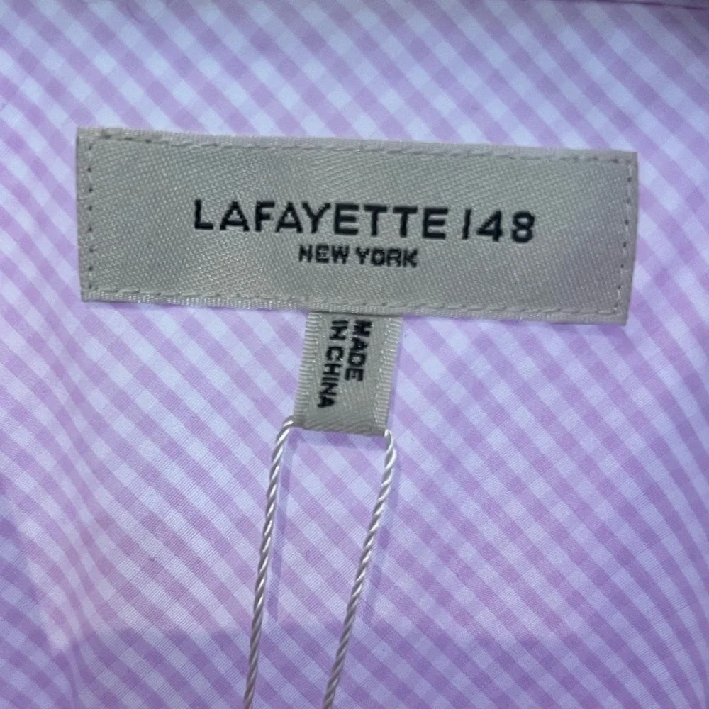 Lafayette 148 micro gingham cotton poplin Button-Up shirt - Picture 10 of 11